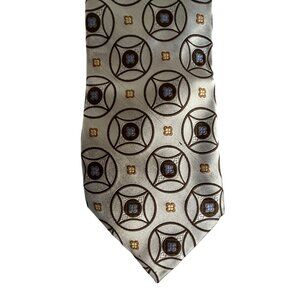Robert Talbott Best of Class Men’s Silk Tie Beige Blue Geometric Floral USA